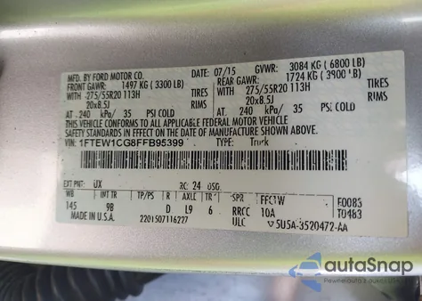 2015 Ford F-150 Platinum from USA, damaged, VIN 1FTEW1CG8FFB95399